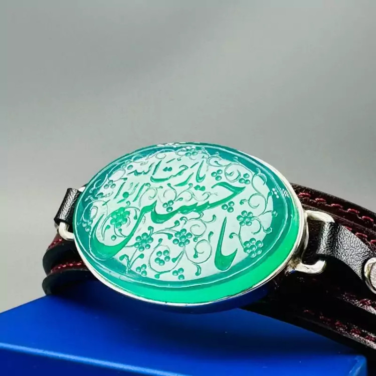 دستبند چرم مردانه عقیق دستساز عقیق یاحسین