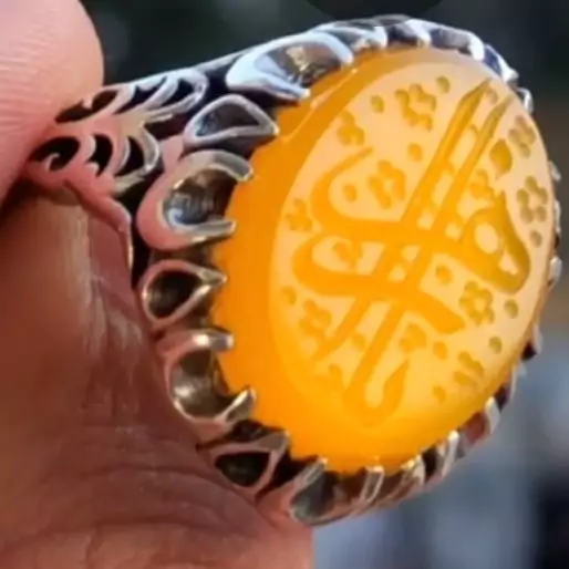 انگشتر مردانه نقره عقیق اصل زرد