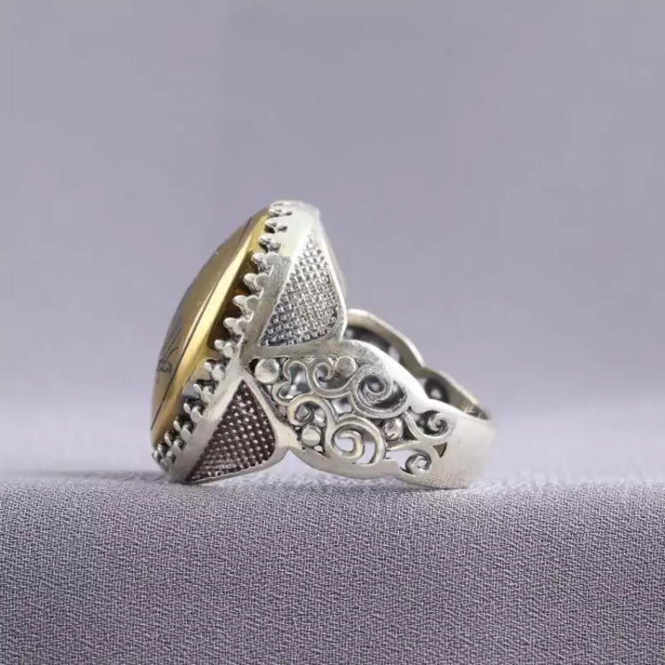 انگشتر نقره مردانه نقش شمایل حضرت علی (ع) و شمشیر ذوالفقار