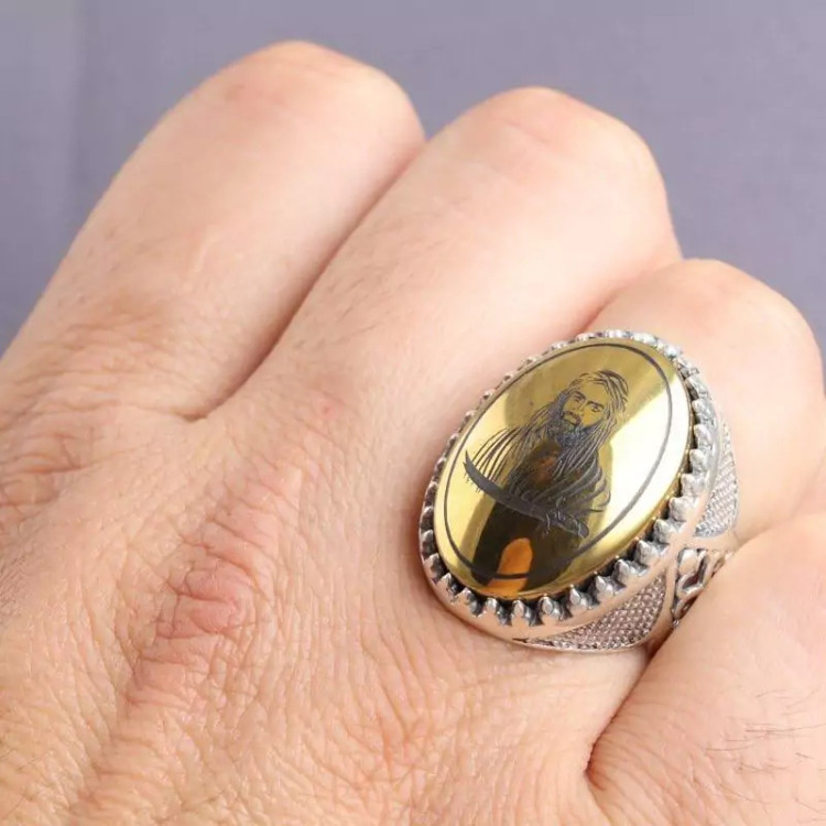 انگشتر مردانه حدید نقش شمایل حضرت علی (ع) و شمشیر ذوالفقار