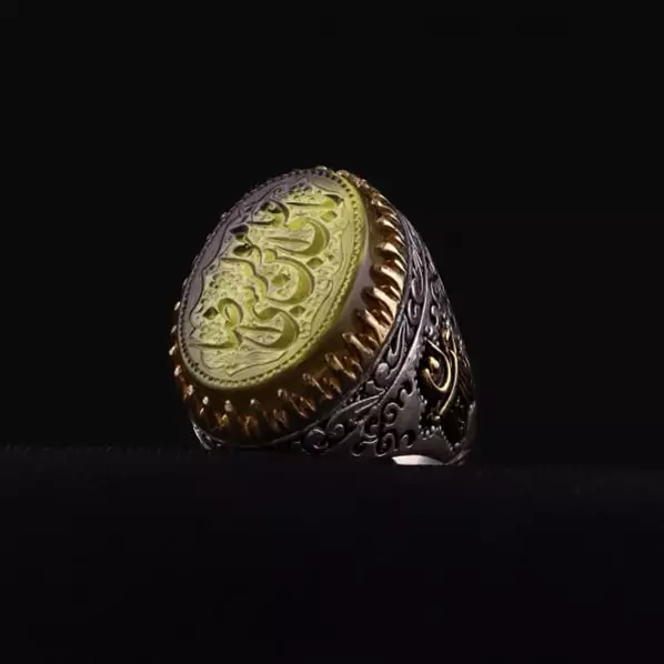 انگشتر مردانه کهربا نقش یاعلی ابن موسی الرضا اصل ( انگشتر نقره مردانه )