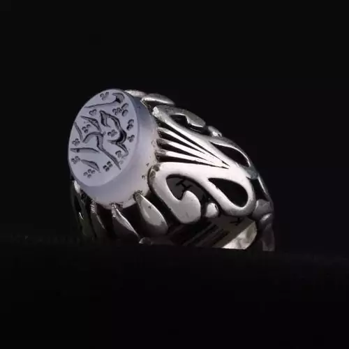 انگشتر مردانه عقیق یمنی کبود نقش یاحیدر کرار اصل ( انگشتر نقره مردانه )
