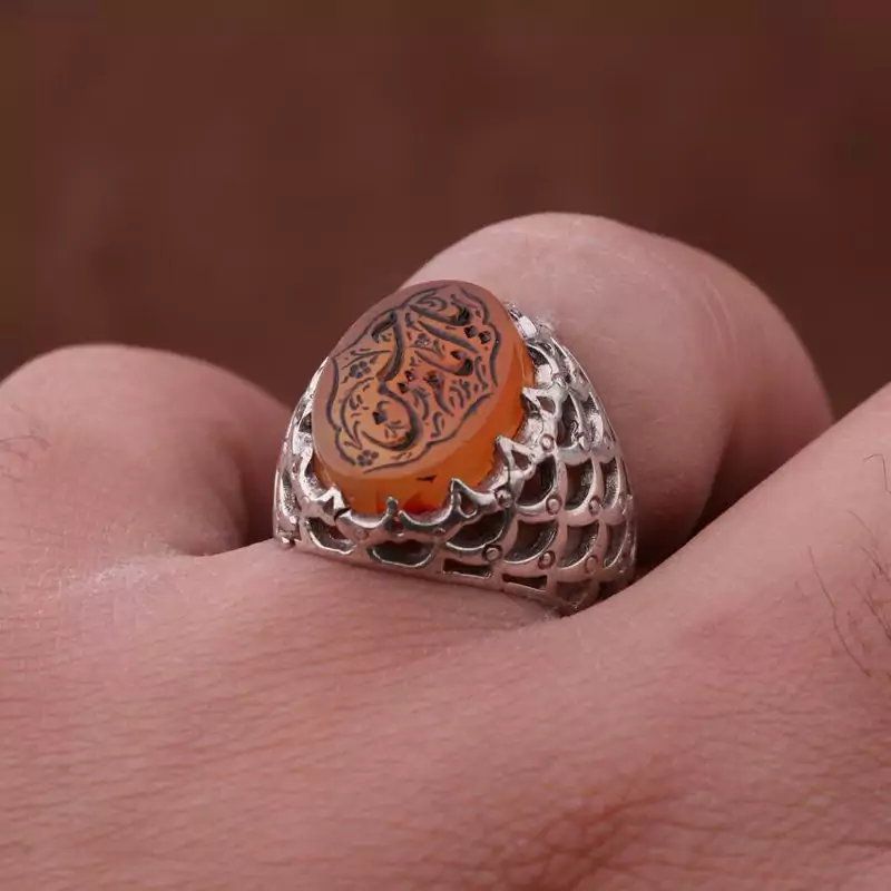 انگشتر عقیق یمنی نقش یاامام حسن اصل ( انگشتر نقره مردانه )