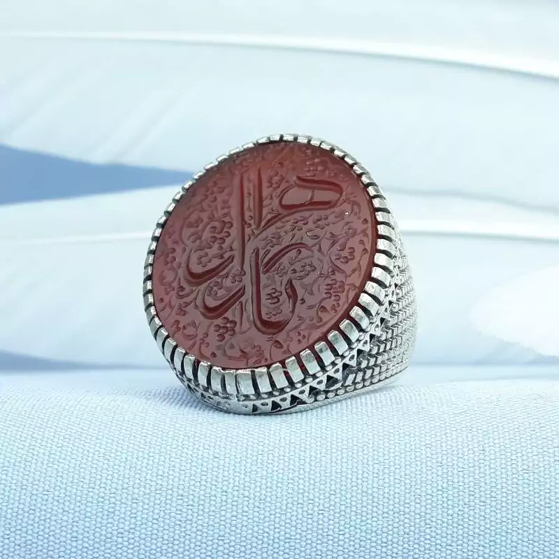 انگشتر  یازهرا (س) عقیق سرخ مدل حصیری