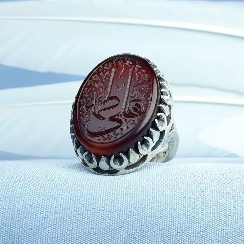 انگشتر علی فاطمه (ع) عقیق سرخ تیره
