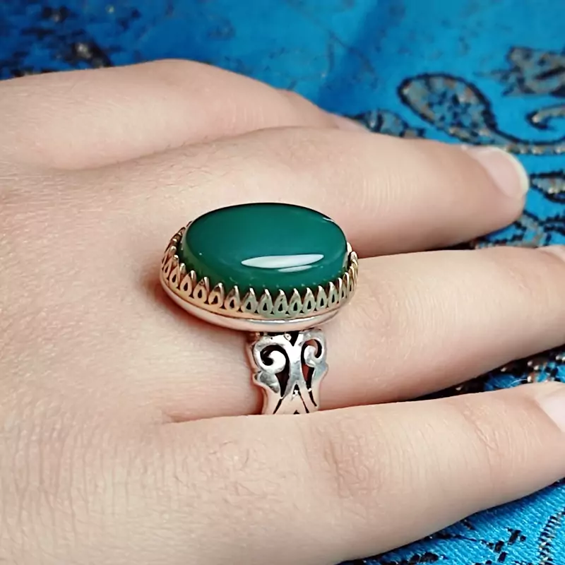 انگشتر مردانه عقیق سبز  تیره