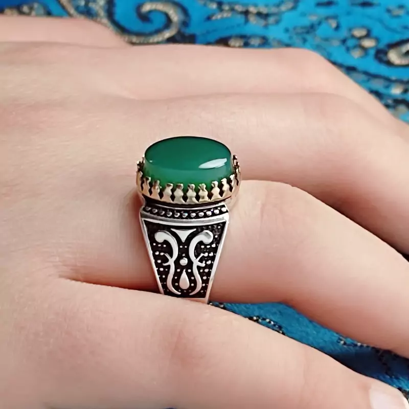 انگشتر عقیق سبز اصلی خوشرنگ مردانه