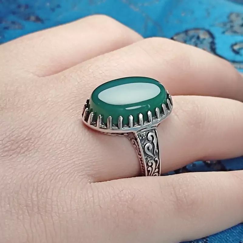 انگشتر مردانه عقیق سبز تیره اصل