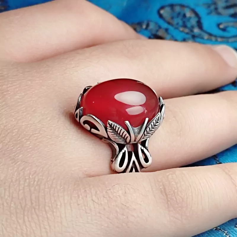 انگشتر مردانه عقیق سرخ طرح شاپرک دامله