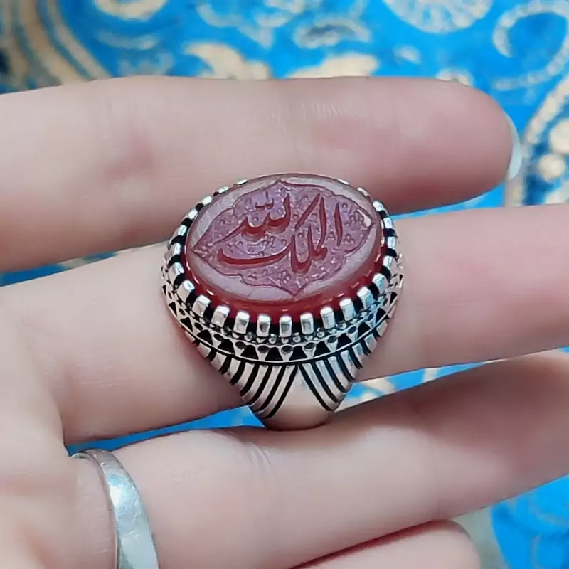 انگشتر الملک لله مردانه عقیق سرخ معدنی
