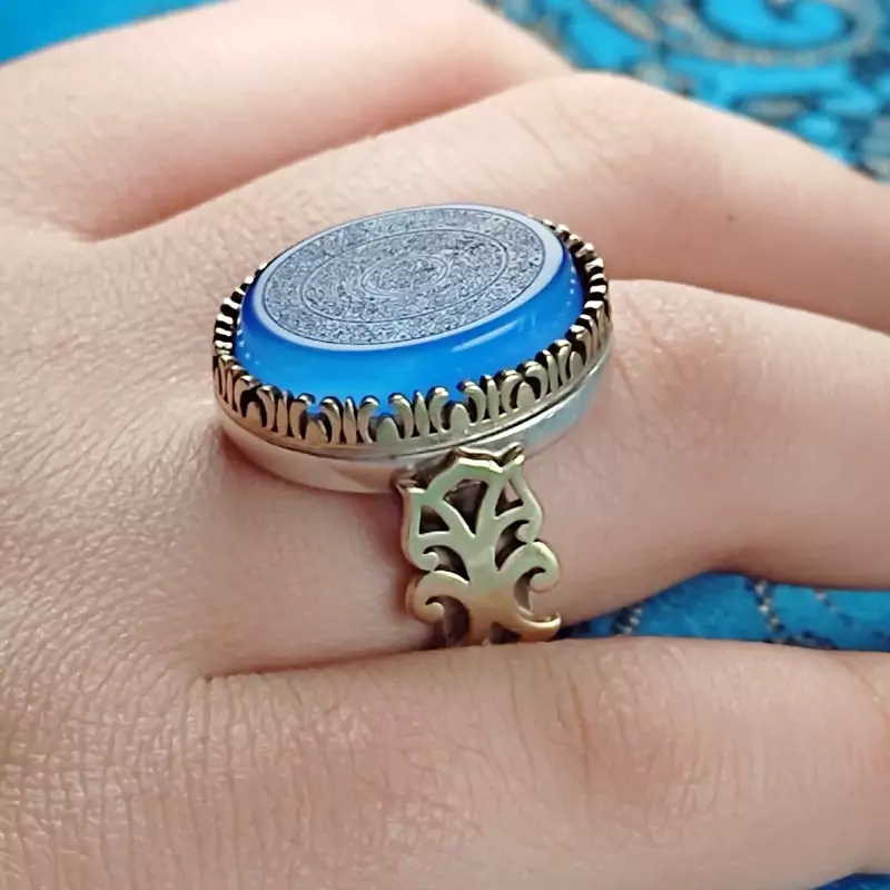 عقیق آبی مردانه حکاکی 16 ذکر