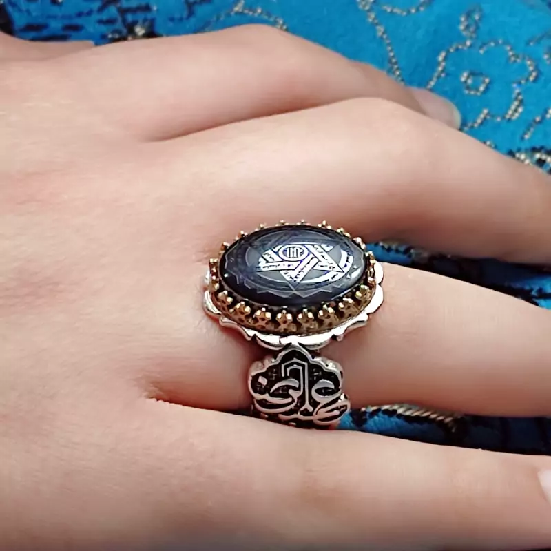 انگشتر مردانه حدید سیاه رکاب علی بن موسی الرضا اصلی و معدنی