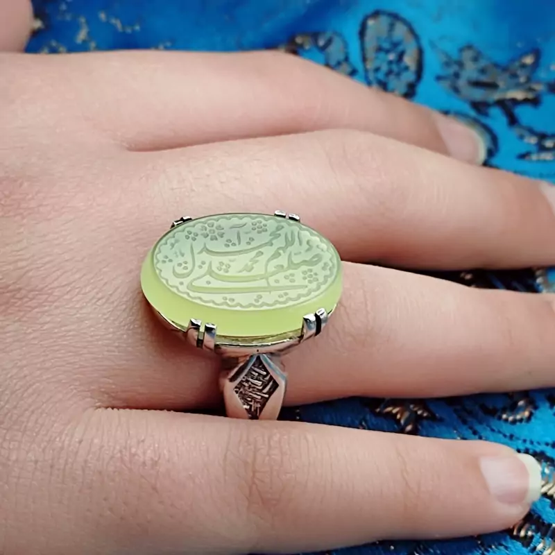 انگشتر صلوات مردانه عقیق سبز اصلی