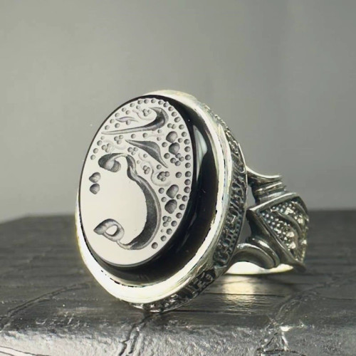 انگشتر مردانه نقره قلمزنی عقیق مشکی اصل