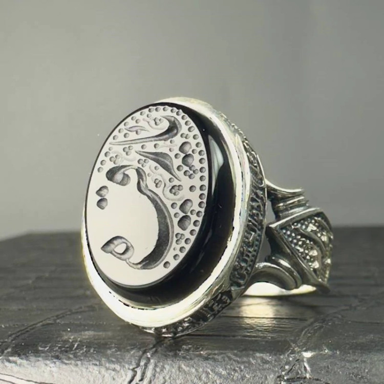 انگشتر مردانه نقره قلمزنی عقیق مشکی اصل