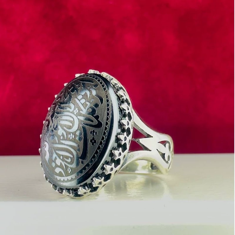 انگشتر نقره مردانه حدید سه جلاله حکاکی لیزر