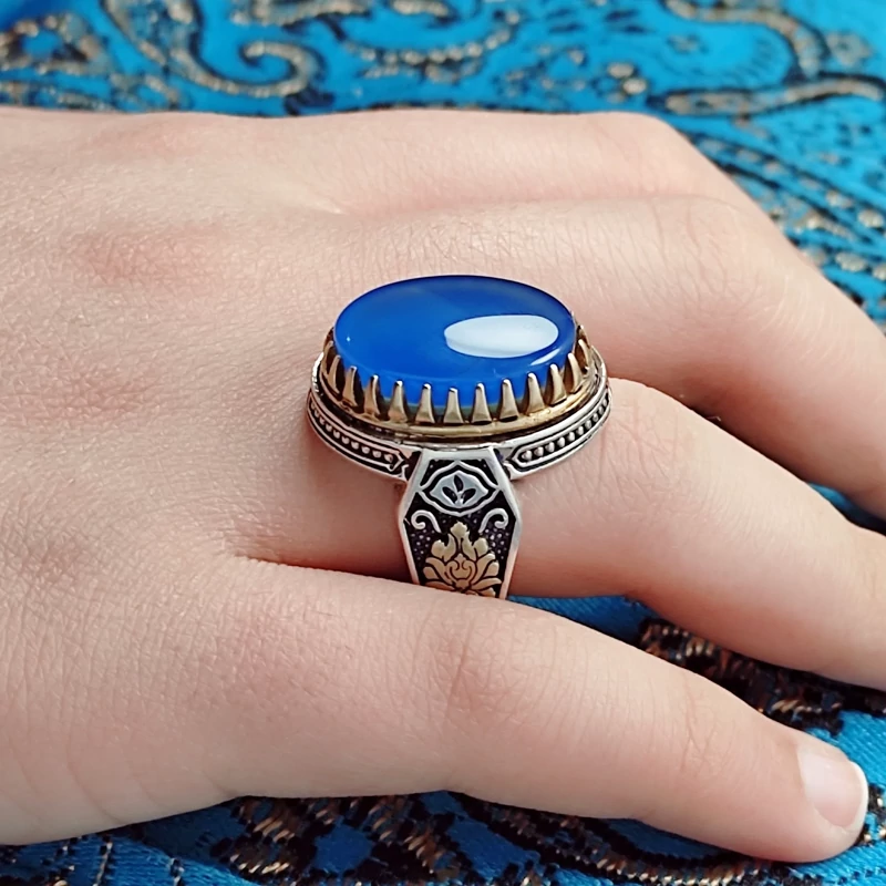انگشتر مردانه عقیق آبی تیره