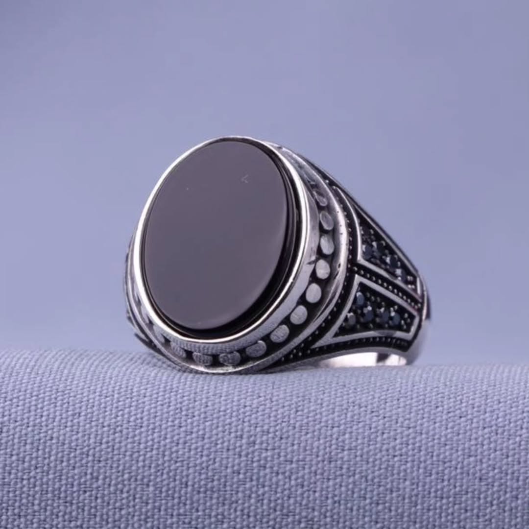 انگشتر عقیق مشکی اصلی عیار نقره 925