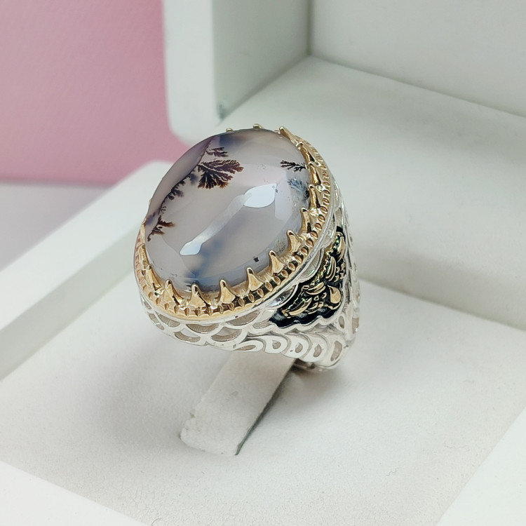 انگشتر عقیق شجر قائن طبیع اصل مردانه