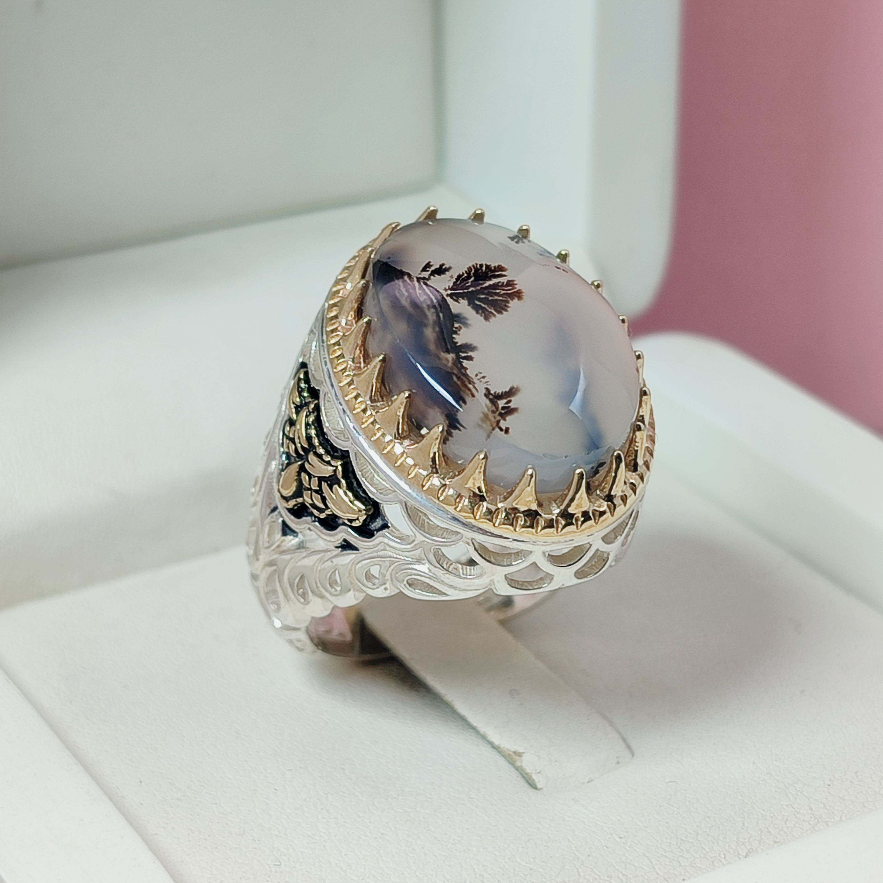 انگشتر عقیق شجر قائن طبیعی