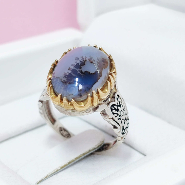 انگشتر شجر قائن اصلی نقش طبیعی رکاب نقره