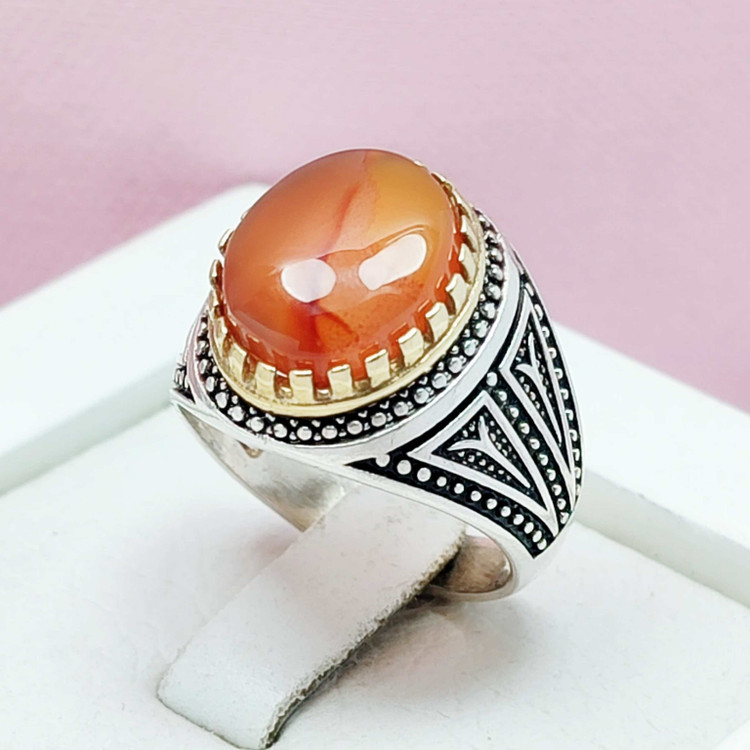 انگشتر مردانه نقره عقیق سرخ یمانی