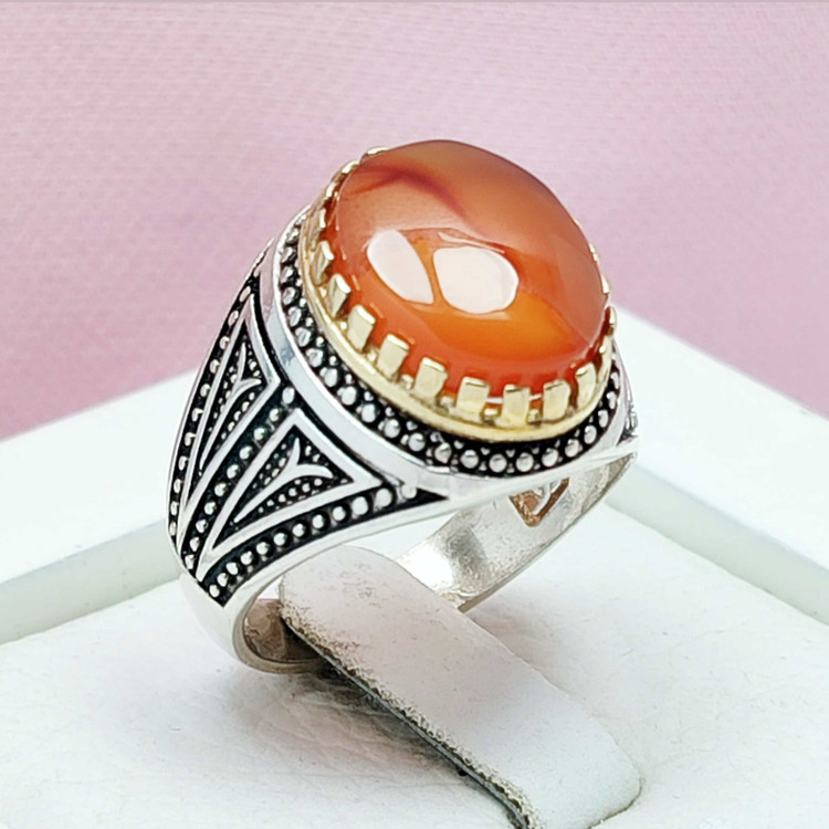 انگشتر مردانه نقره عقیق سرخ یمنی