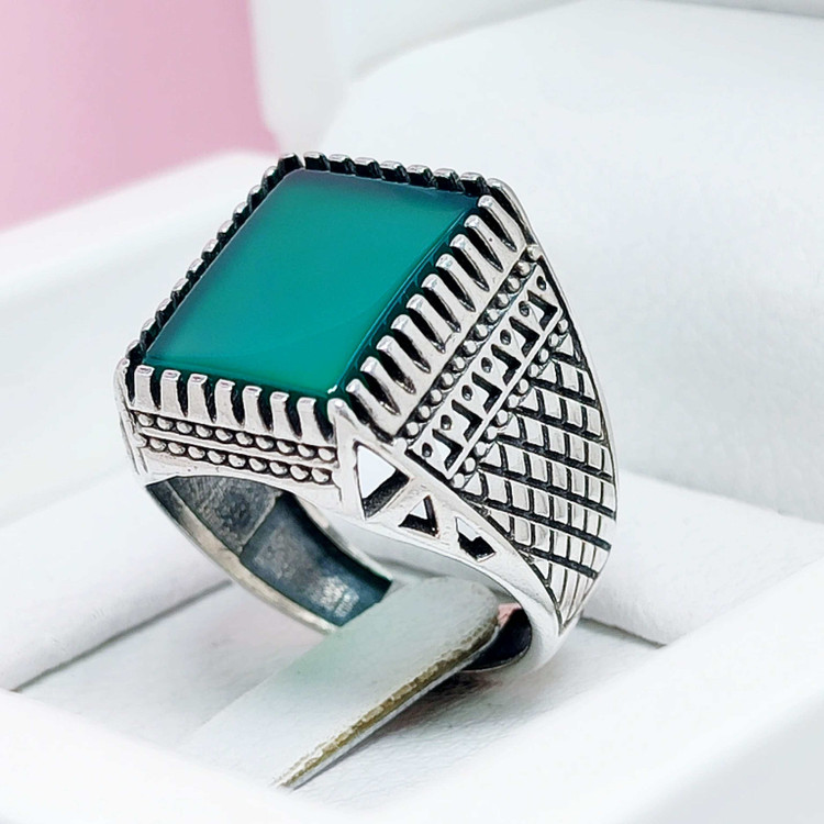 انگشتر مردانه نقره عقیق چهار گوش حصیری