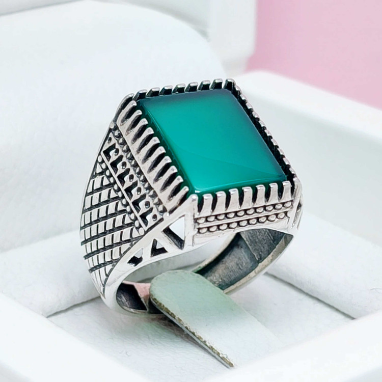 انگشتر مردانه نقره عقیق سبز چهار گوش