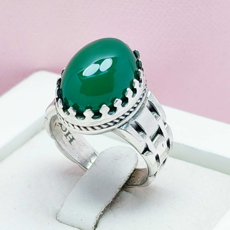 انگشتر عقیق سبز رولکس تراش دامله