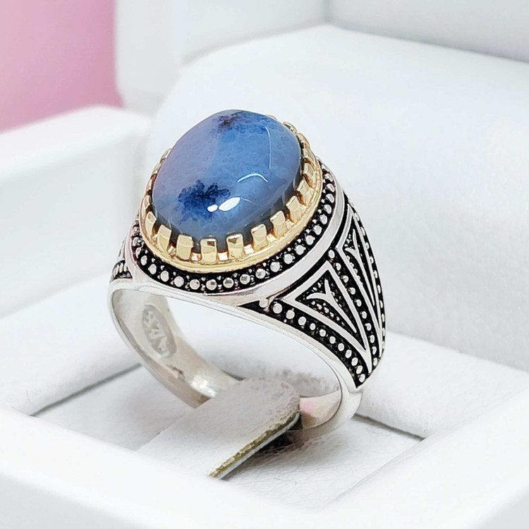 انگشتر شجر آبی قائن اصلی رکاب نقره