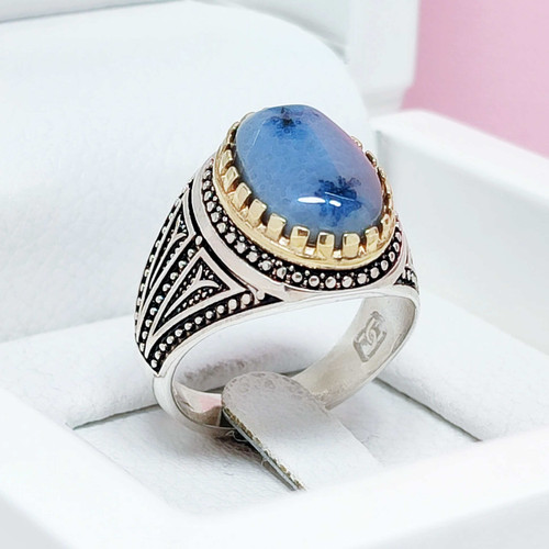 انگشتر شجر آبی قائن رکاب نقره عیار بالا