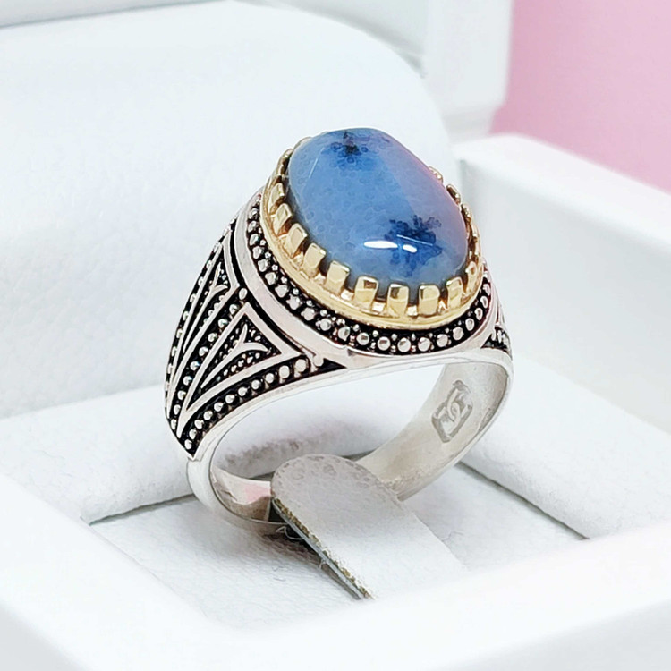 انگشتر شجر آبی قائن رکاب نقره عیار بالا