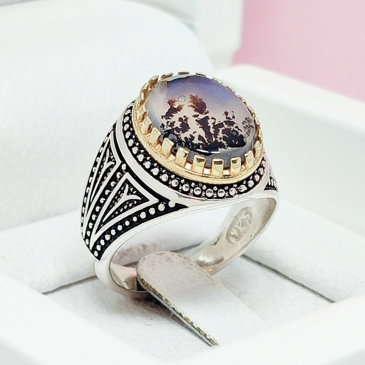 انگشتر شجر منظره قائن اصلی رکاب نقره عیار بالا