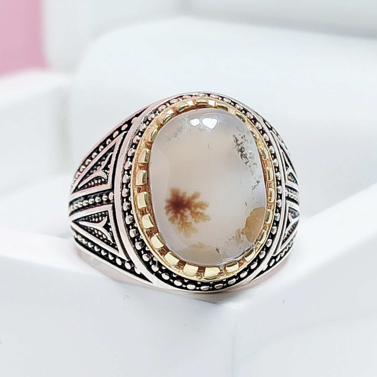 انگشتر شجر تک گل قائن اصلی رکاب نقره