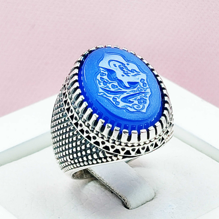 انگشتر مردانه نقره عقیق آبی حصیری