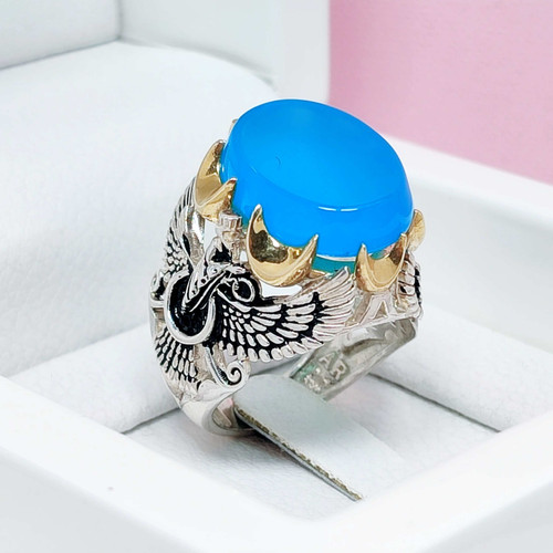 نماد فروهر مردانه نقره عقیق آبی آسمانی