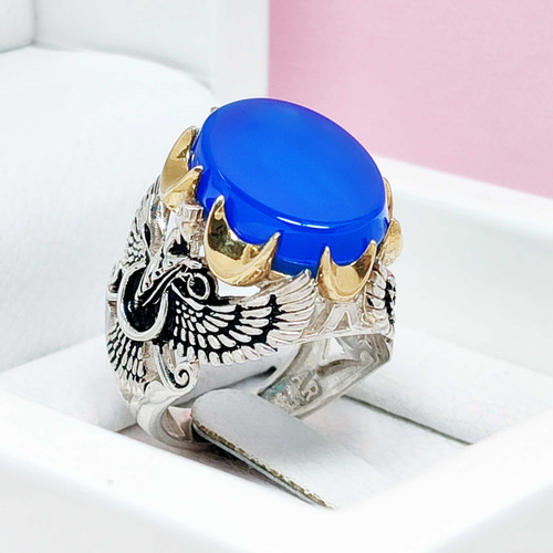 انگشتر فروهر مردانه نقره عقیق آبی تیره