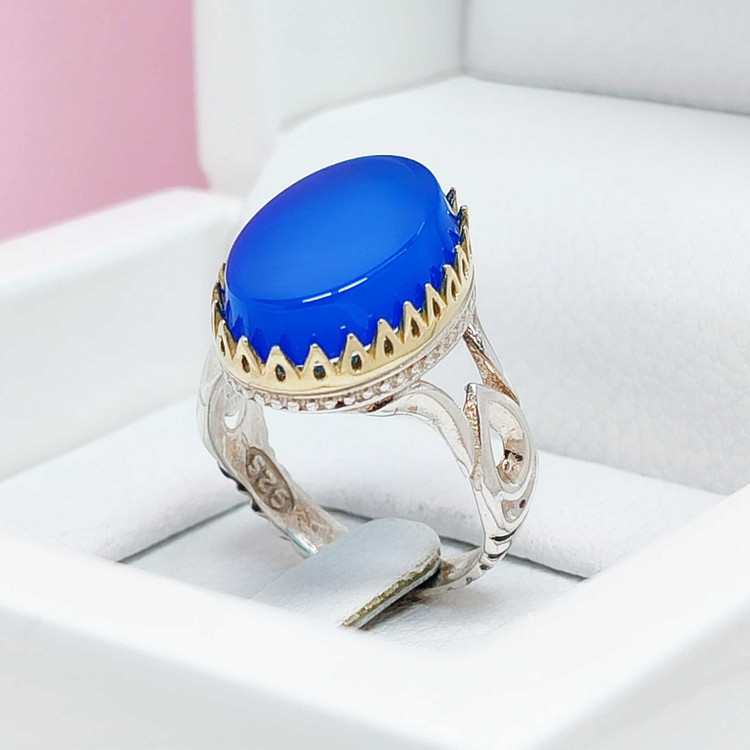 انگشتر مردانه نقره عقیق آبی