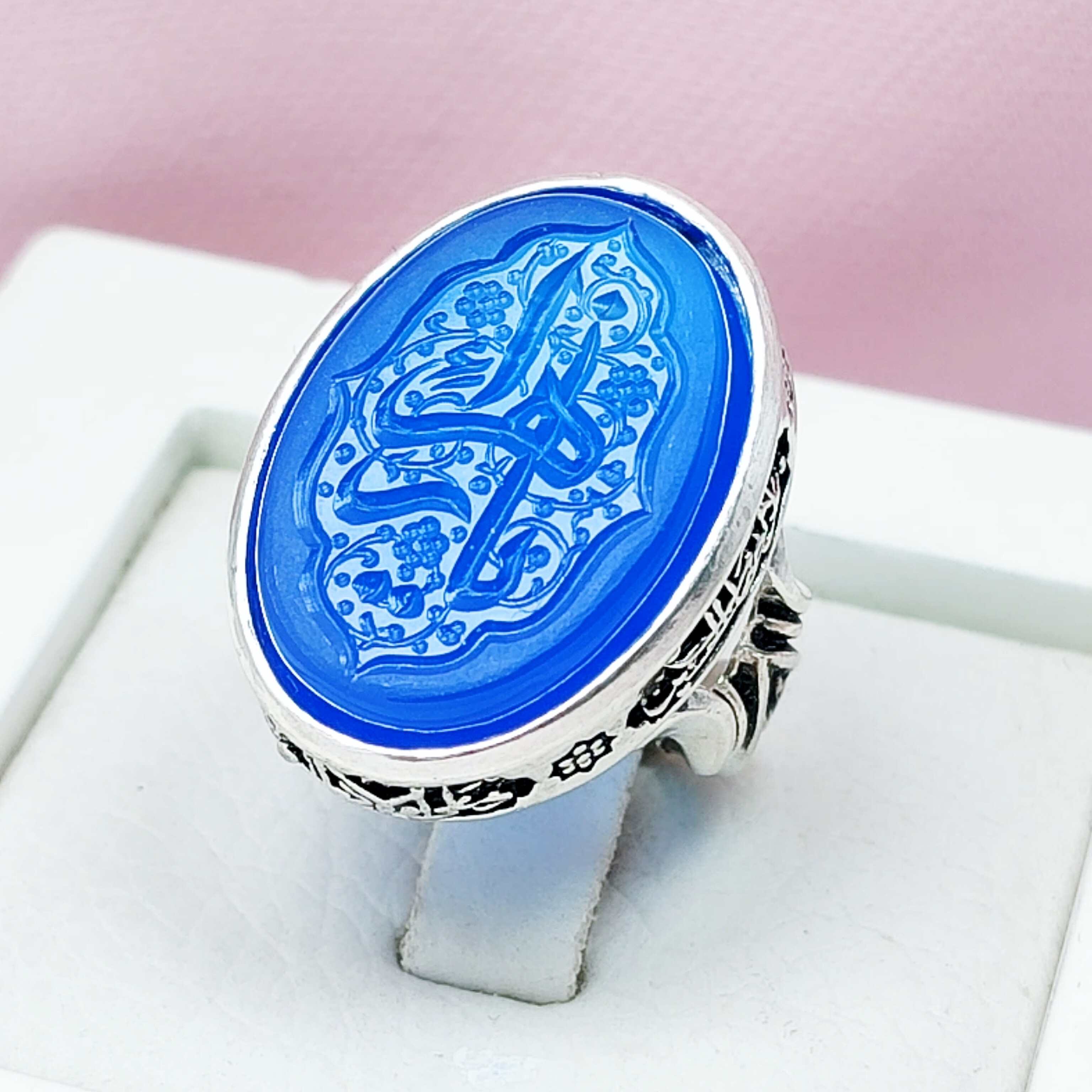 ذکر یازهرا عقیق آبی مردانه نقره با کیفیت