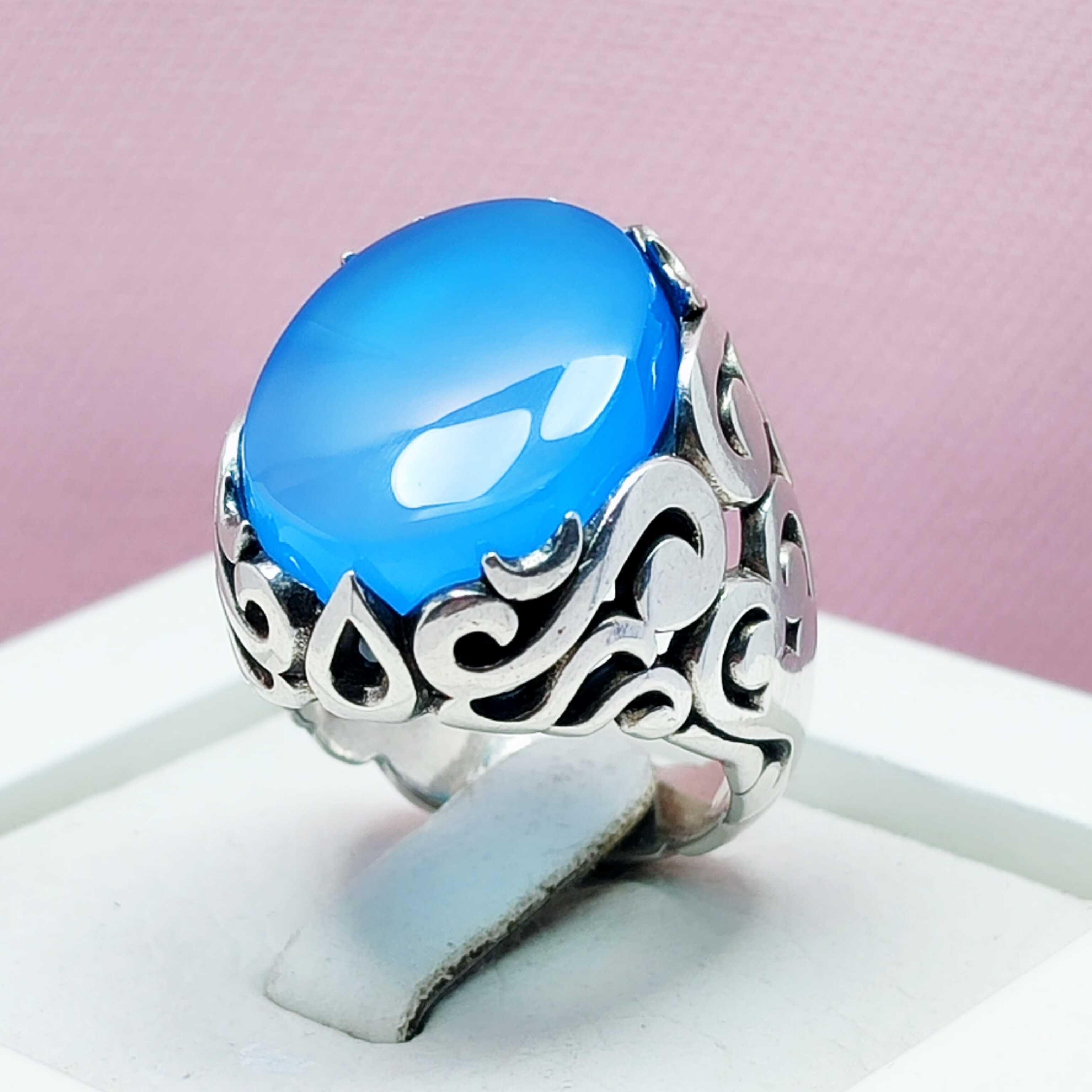 انگشتر عقیق آبی مردانه نقره اصلی