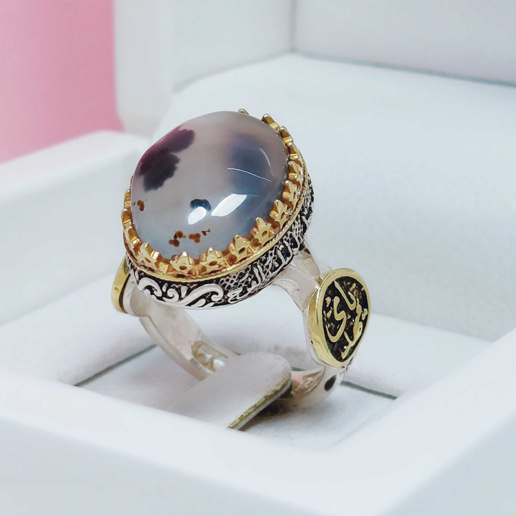 انگشتر یا مهدی نقره عقیق شجر قلبی اصلی