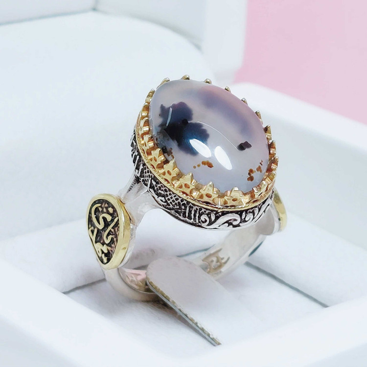 انگشتر مردانه نقره عقیق شجر قلبی اصلی