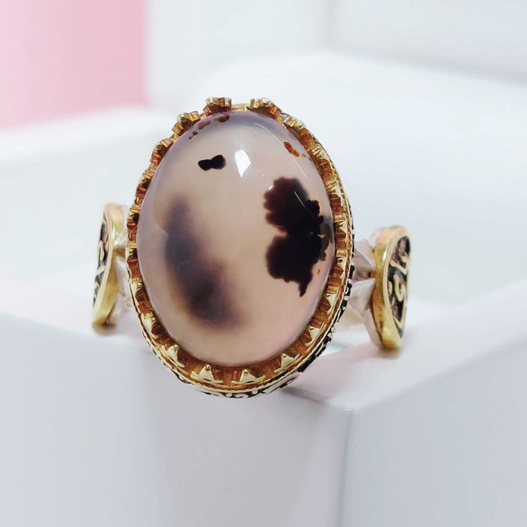 انگشتر مردانه نقره عقیق شجر نقش قلب