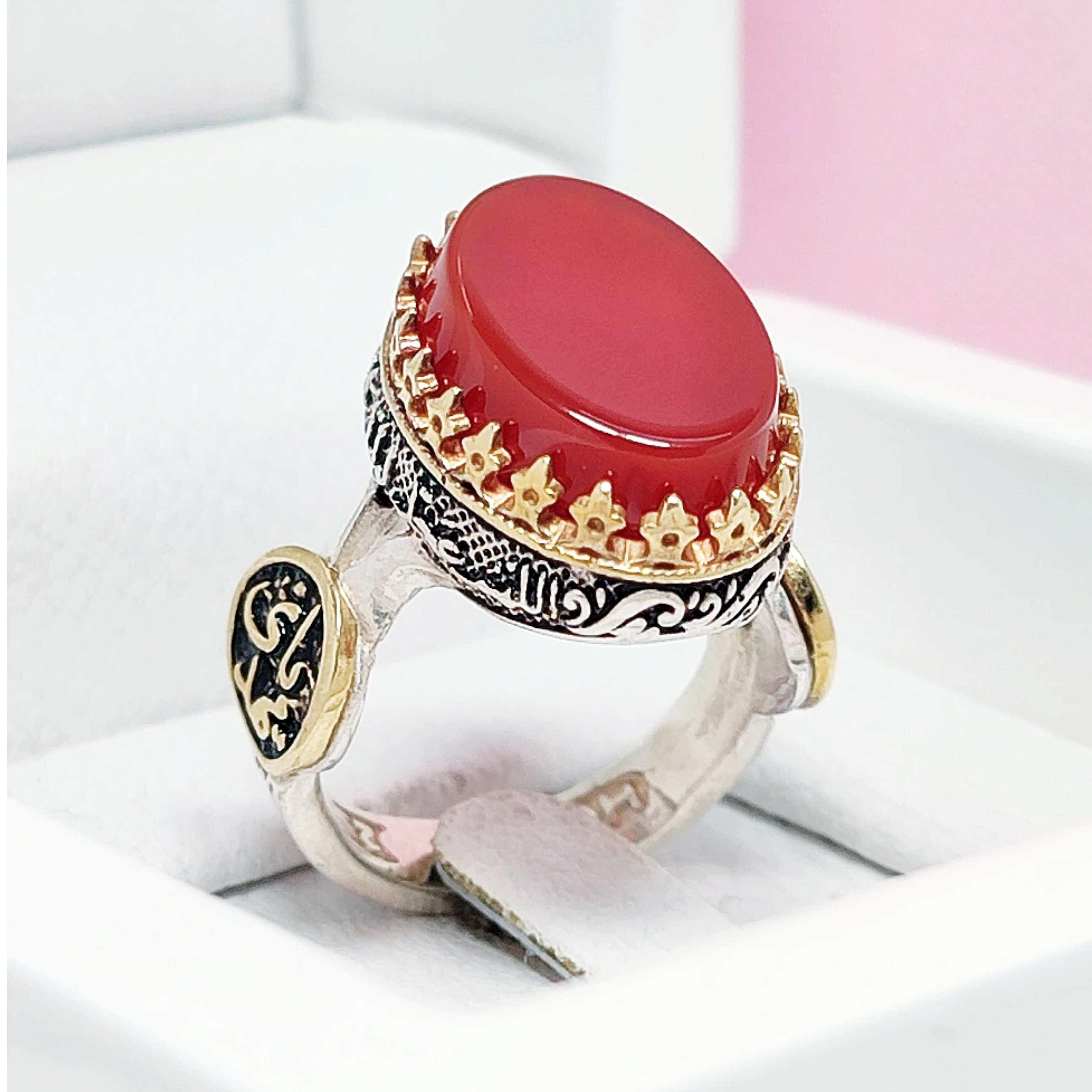 انگشتر یا مهدی مردانه نقره عقیق سرخ 925