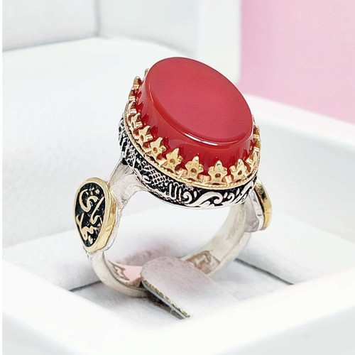 انگشتر یا مهدی مردانه نقره عقیق سرخ 925