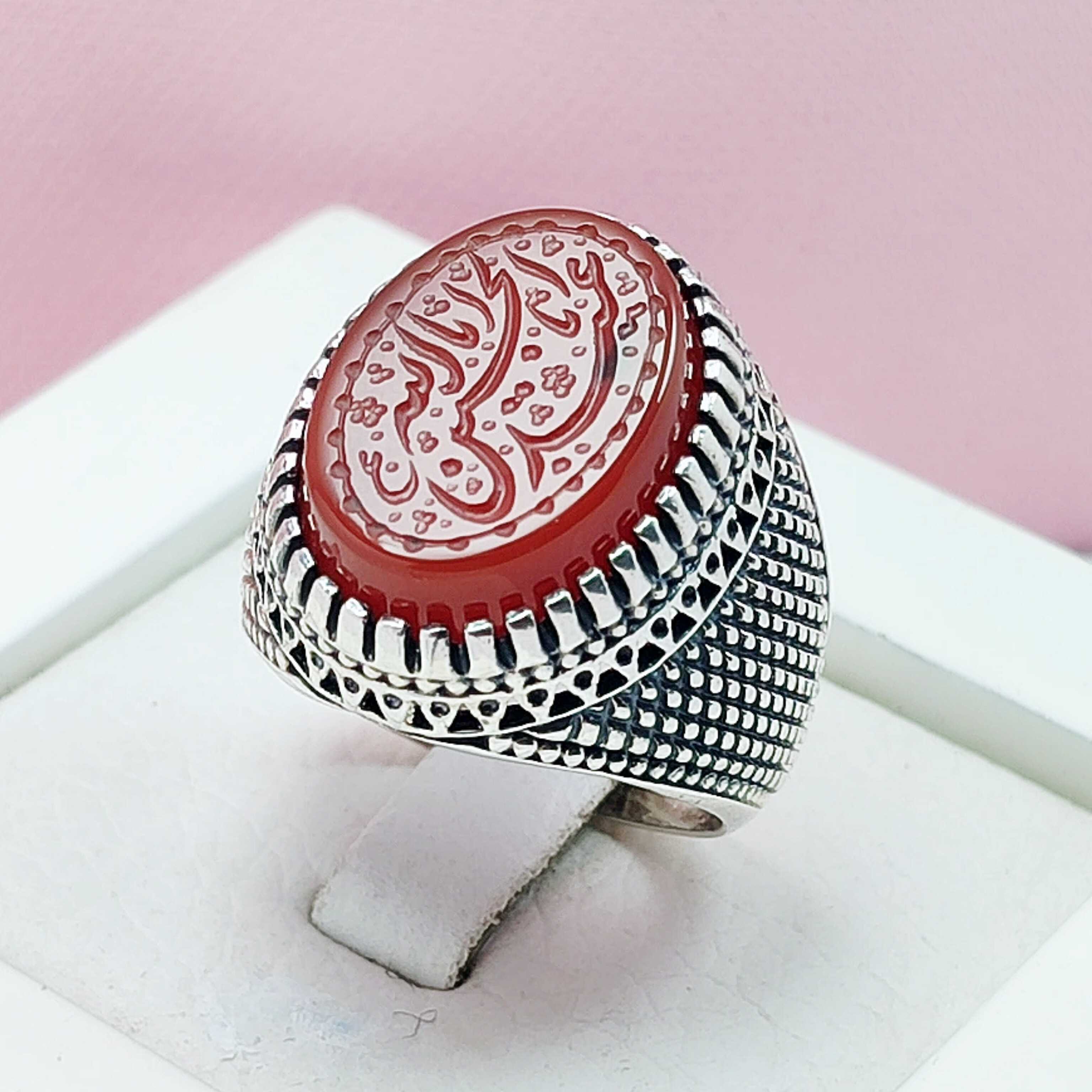 ذکر یا اباعبدالله الحسین مردانه نقره عقیق سرخ
