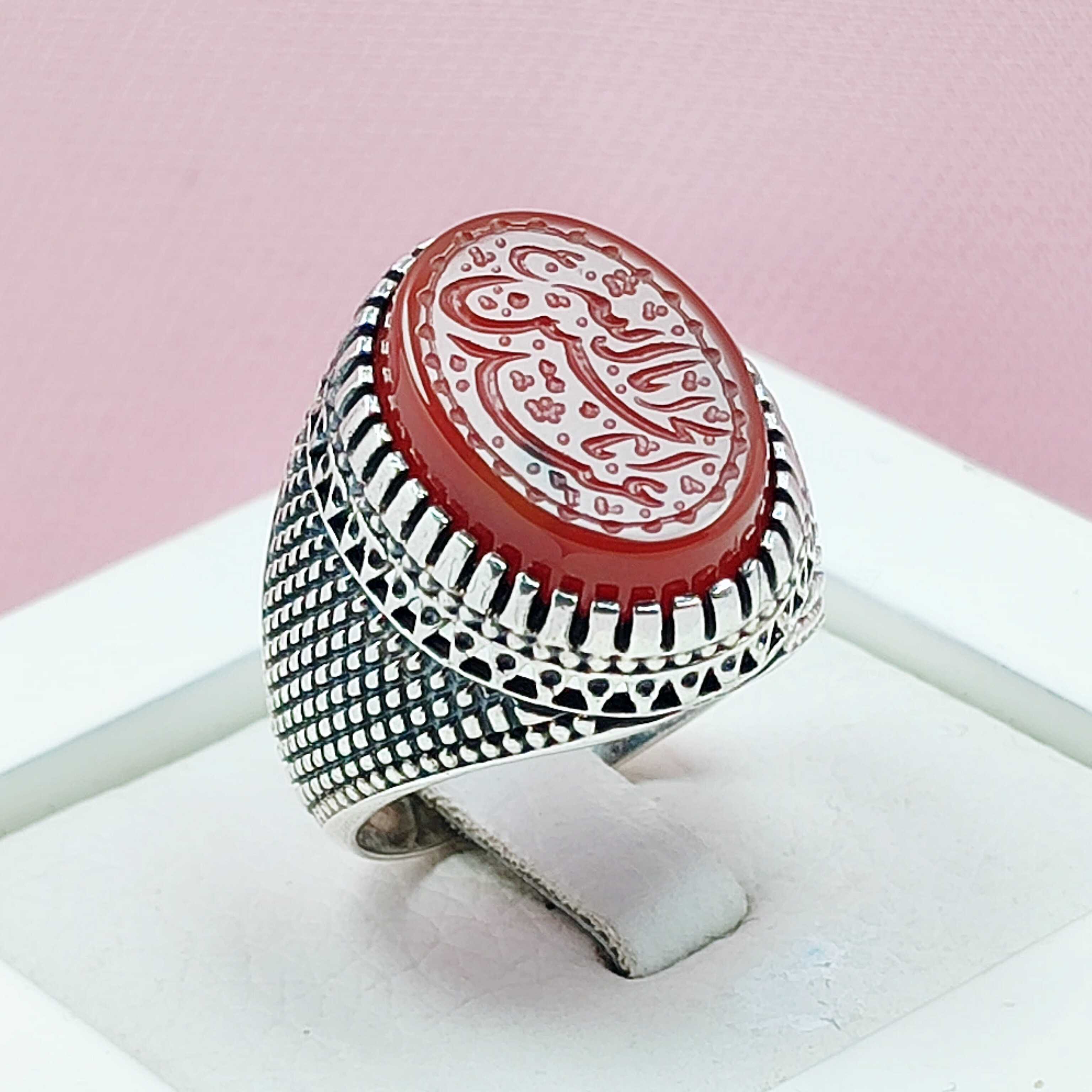 حکاکی یا اباعبدالله الحسین مردانه نقره عقیق سرخ