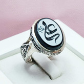 علی علیه السلام مردانه نقره عقیق سیاه اصل