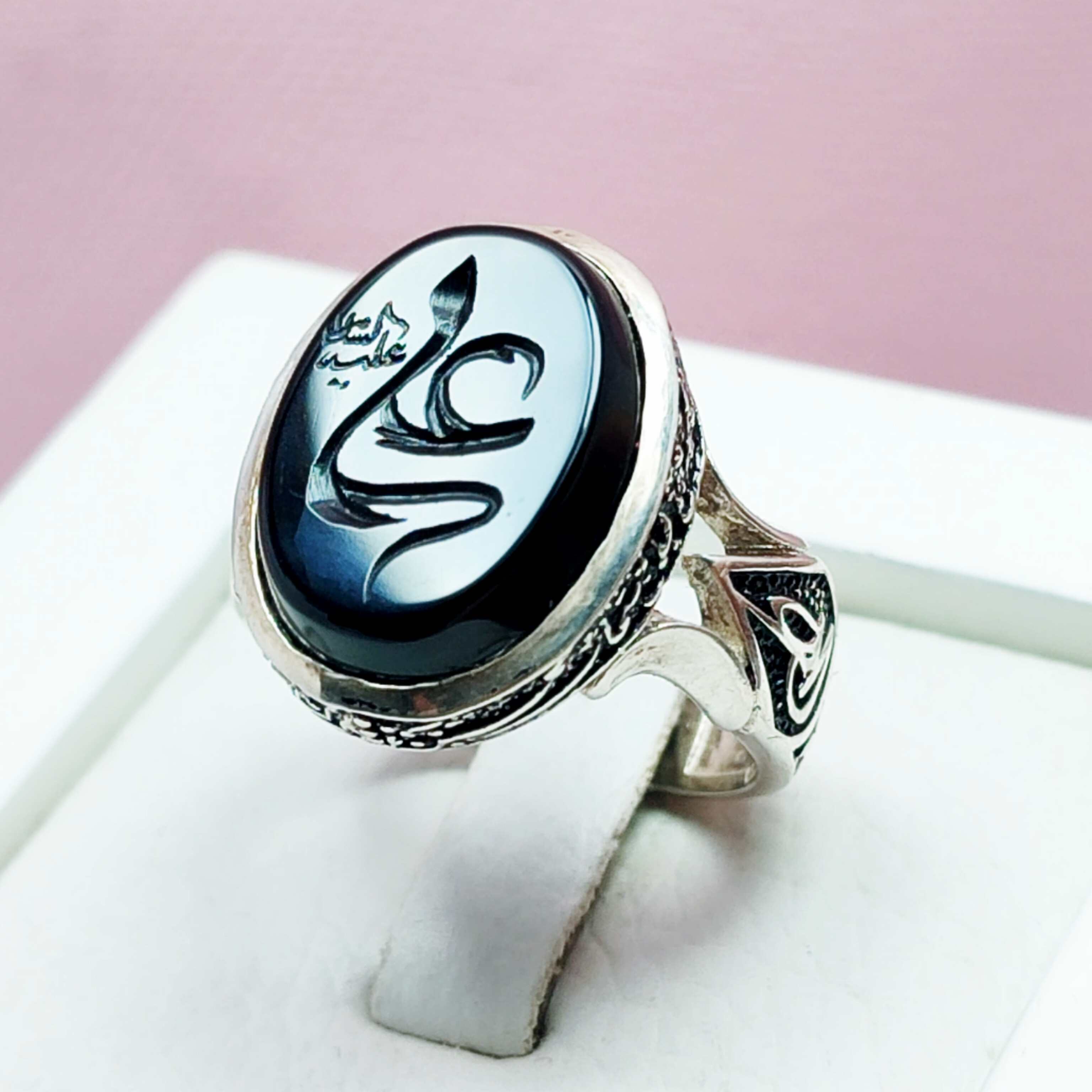 ذکر علی علیه السلام مردانه نقره عقیق سیاه اصل